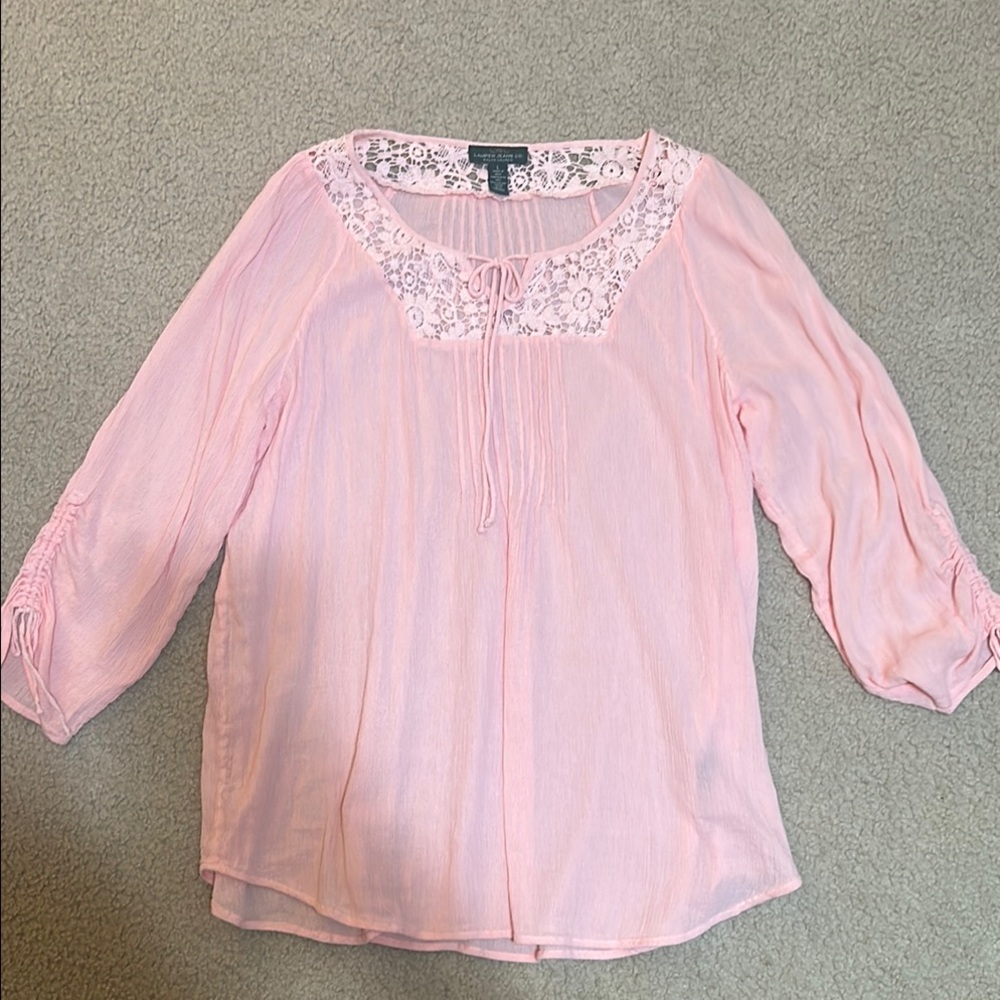 Ralph Lauren Pink Embellished Blouse with Bib Collar